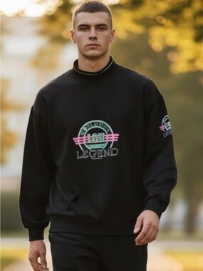 Vintage IOU Black Mock Neck Legendary Graphic Sweatshirt 80s 90s Mens Size M